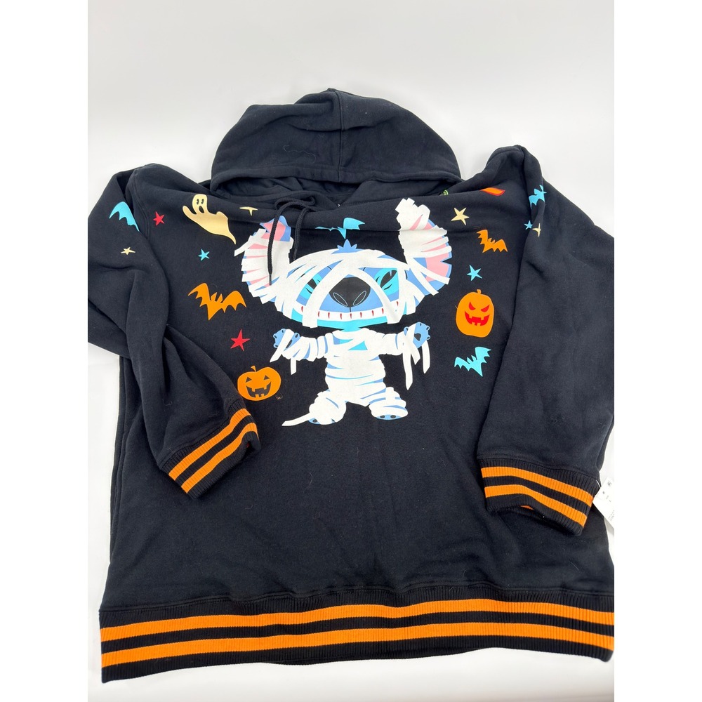 Disney Stitch Halloween Mummy Hoodie Modern Women Size L Black Glow in the Dark